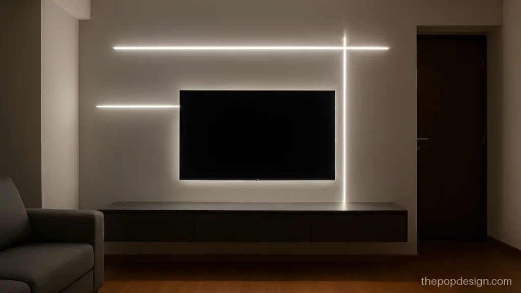 Modern pop design for lcd tv wall unit with offset profile light lines