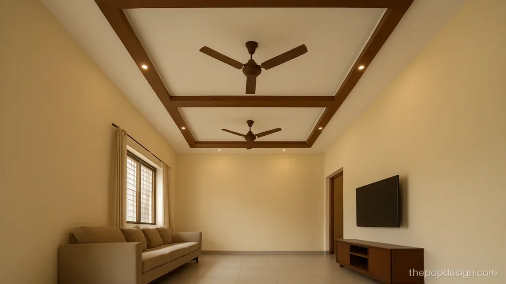 Modern style 3 fan pop design for hall with wood beams