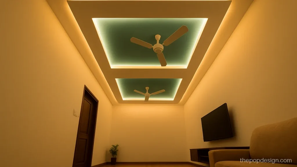 Two fan pop design plus minus with a teal recessed strip
