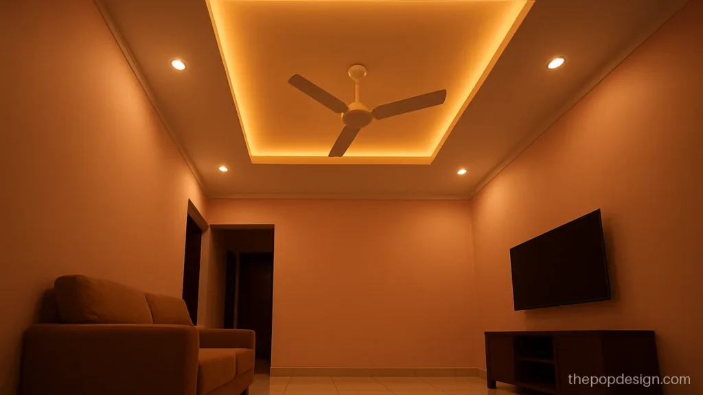 Single fan pop design with a square cove in a small hall
