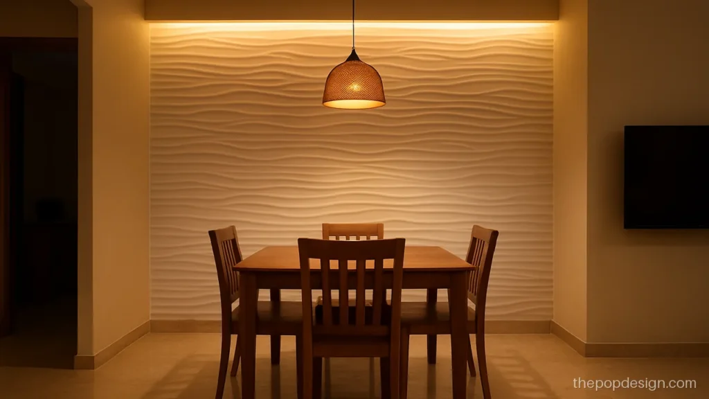 Latest wall pop design with 3D ripple waves on a dining wall