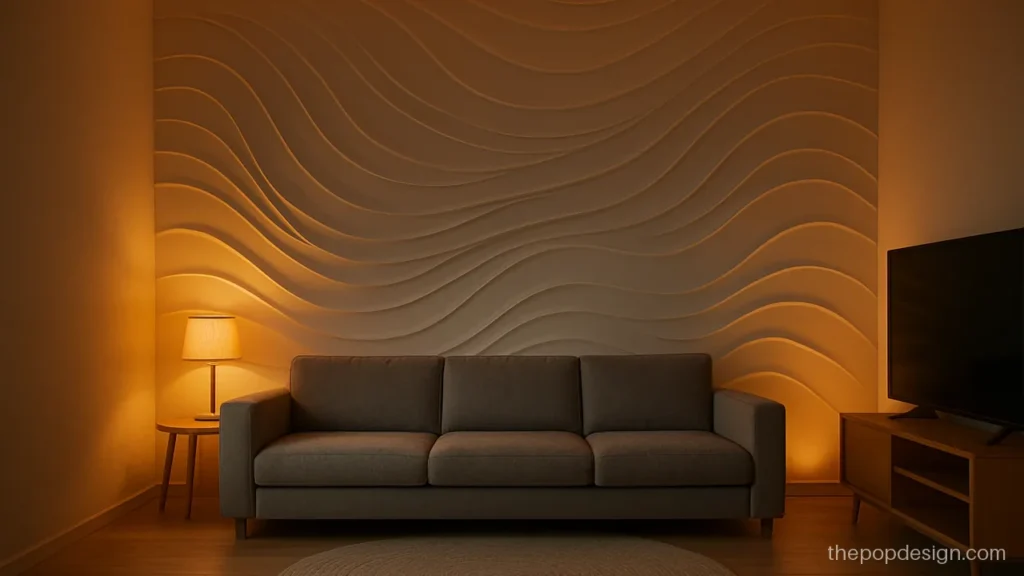 Modern pop wall design for a hall with soft curved wave lines