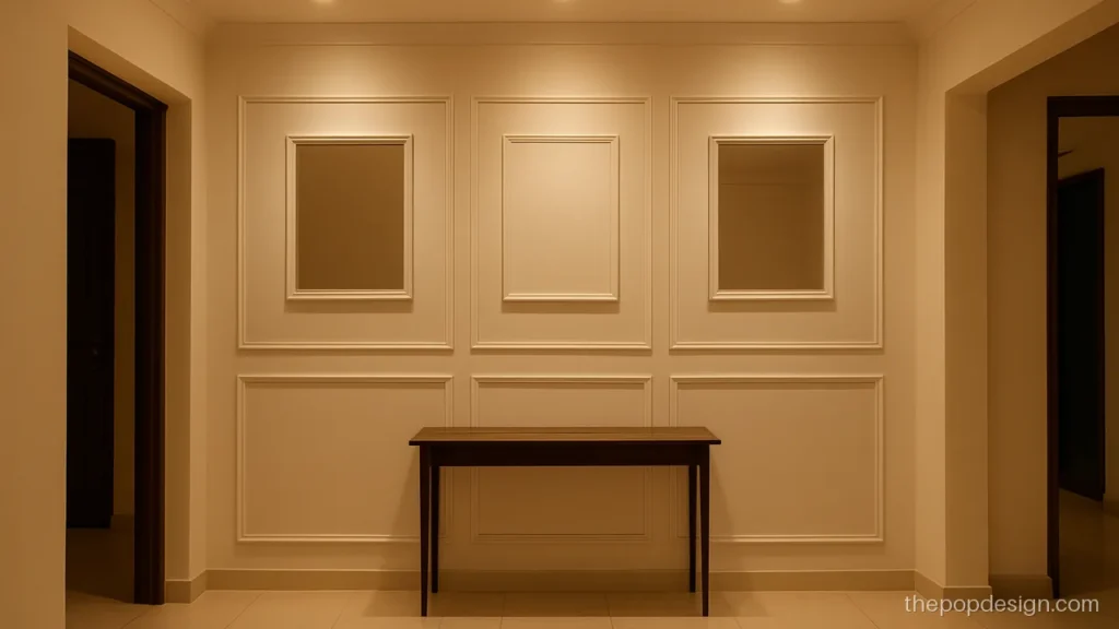 Wall pop photo frame design with a moulding grid in a passage
