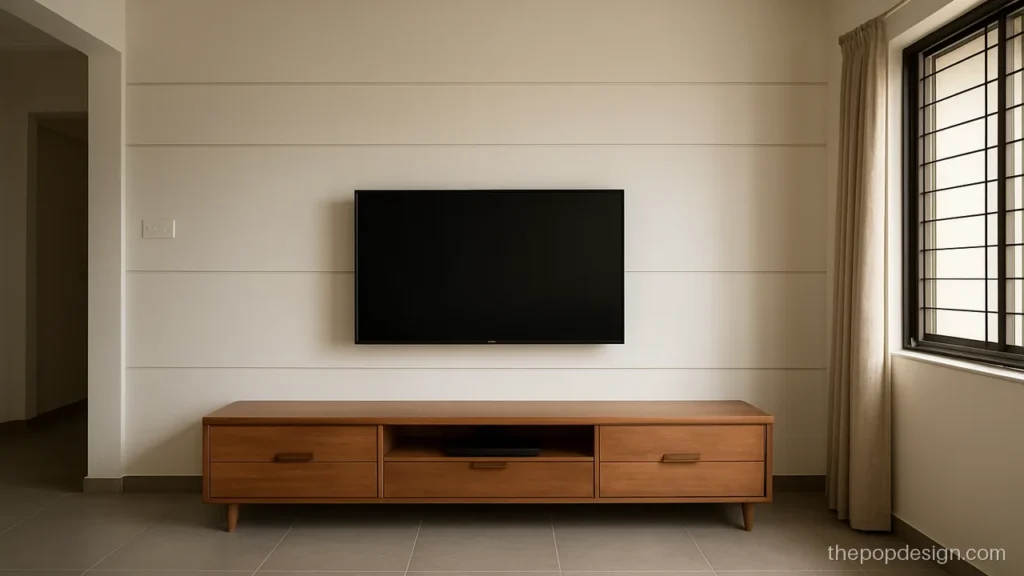 Pop groove design on wall with simple horizontal lines near the TV